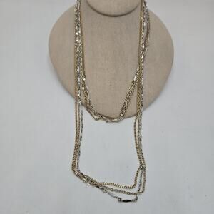 Vintage Celebrity NY 46" Long Gold Silver Tone Multi Strand Chain Link Necklace